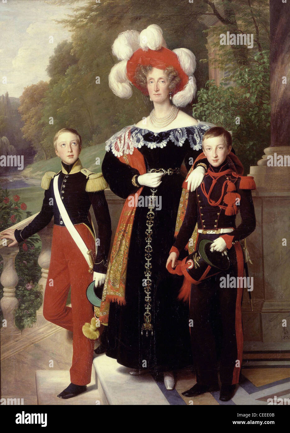 La Reine Marie Amélie avec le duc d'Aumale et le Duc de Montpensier, par Hersent Banque D'Images