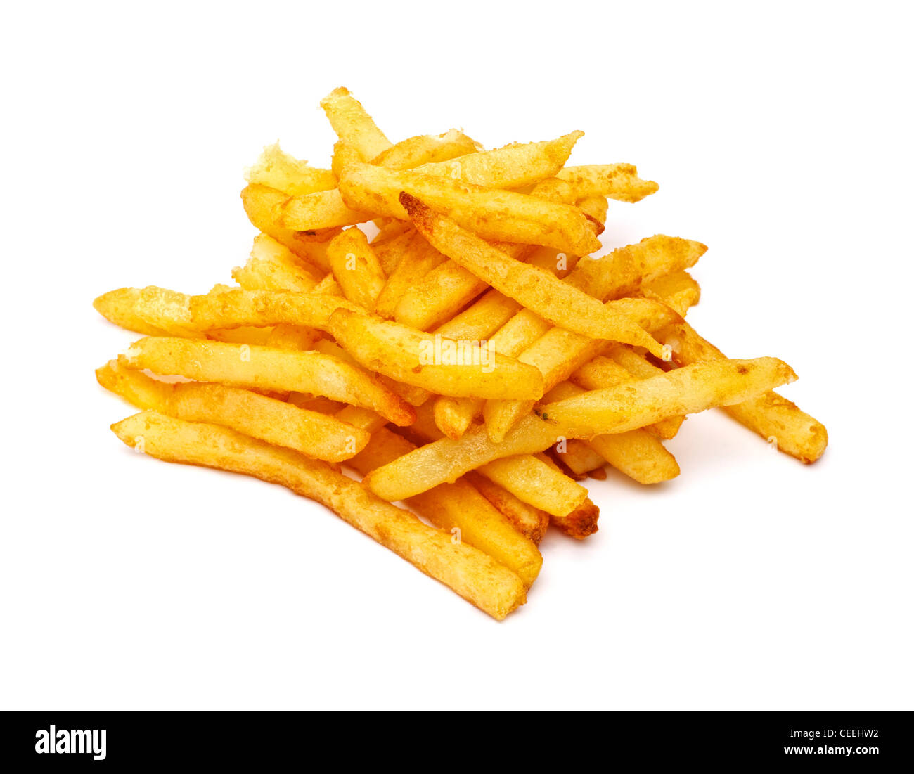 Frites, frites sur fond blanc Banque D'Images