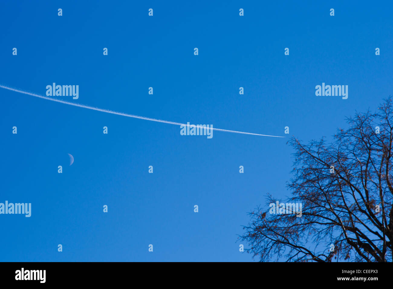 La composition avec lune et avion Banque D'Images