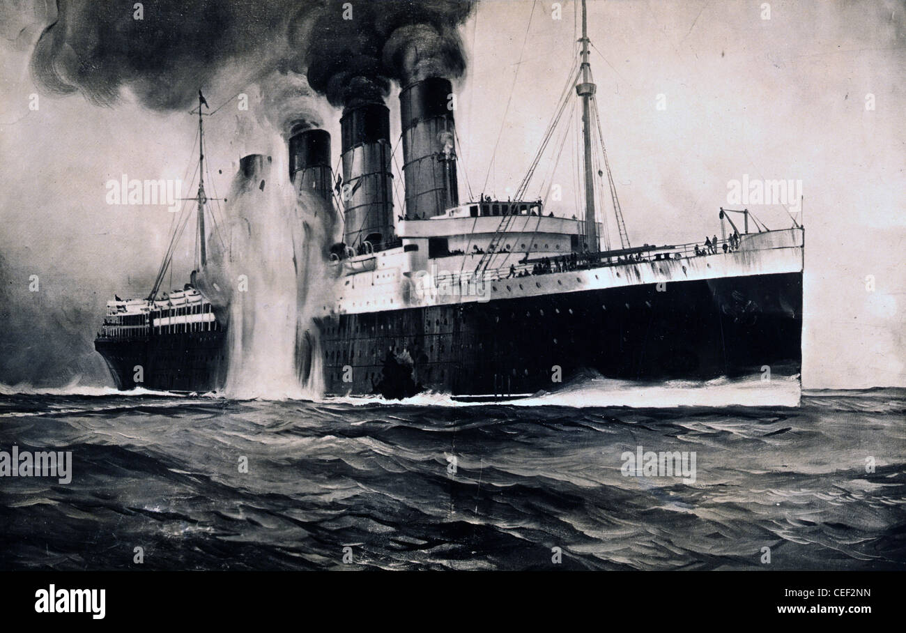 R.M.S. La lusitanie, frappés par les torpilles Banque D'Images