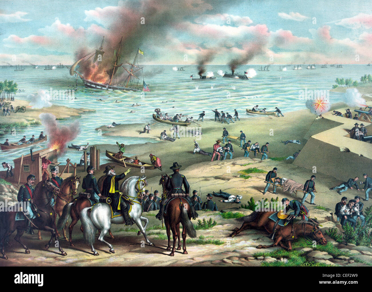 La bataille de Hampton Roads, bataille de la surveiller et Merrimack, bataille de cuirassés pendant la guerre civile américaine Banque D'Images
