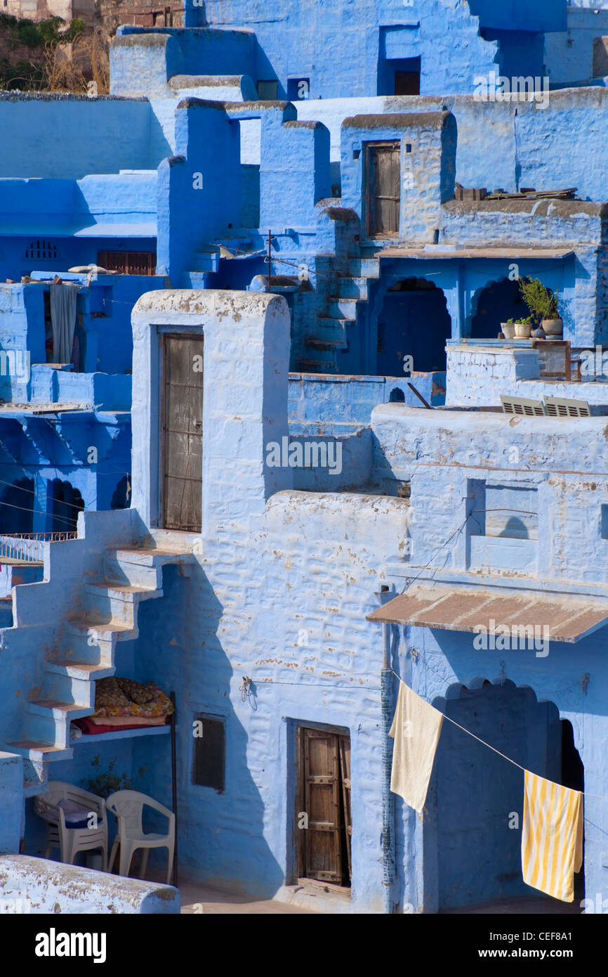 Maison traditionnelle peint bleu, Jodphur, Rajasthan, Inde Banque D'Images