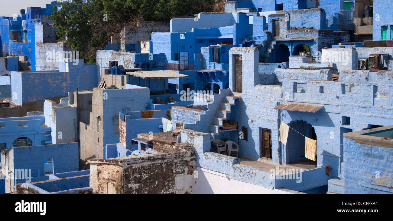 Maison traditionnelle peint bleu, Jodphur, Rajasthan, Inde Banque D'Images