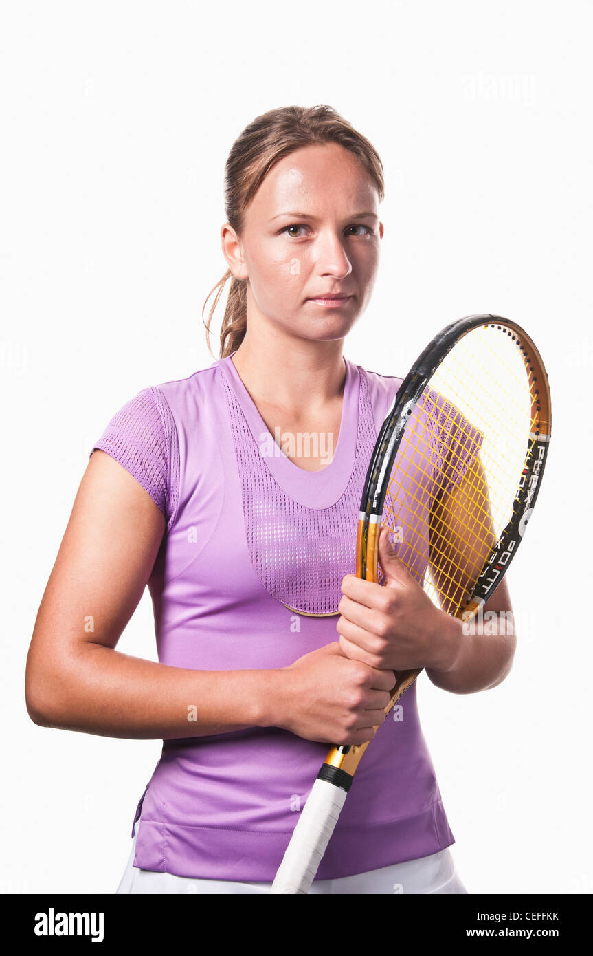 Raquette de tennis player holding Banque D'Images