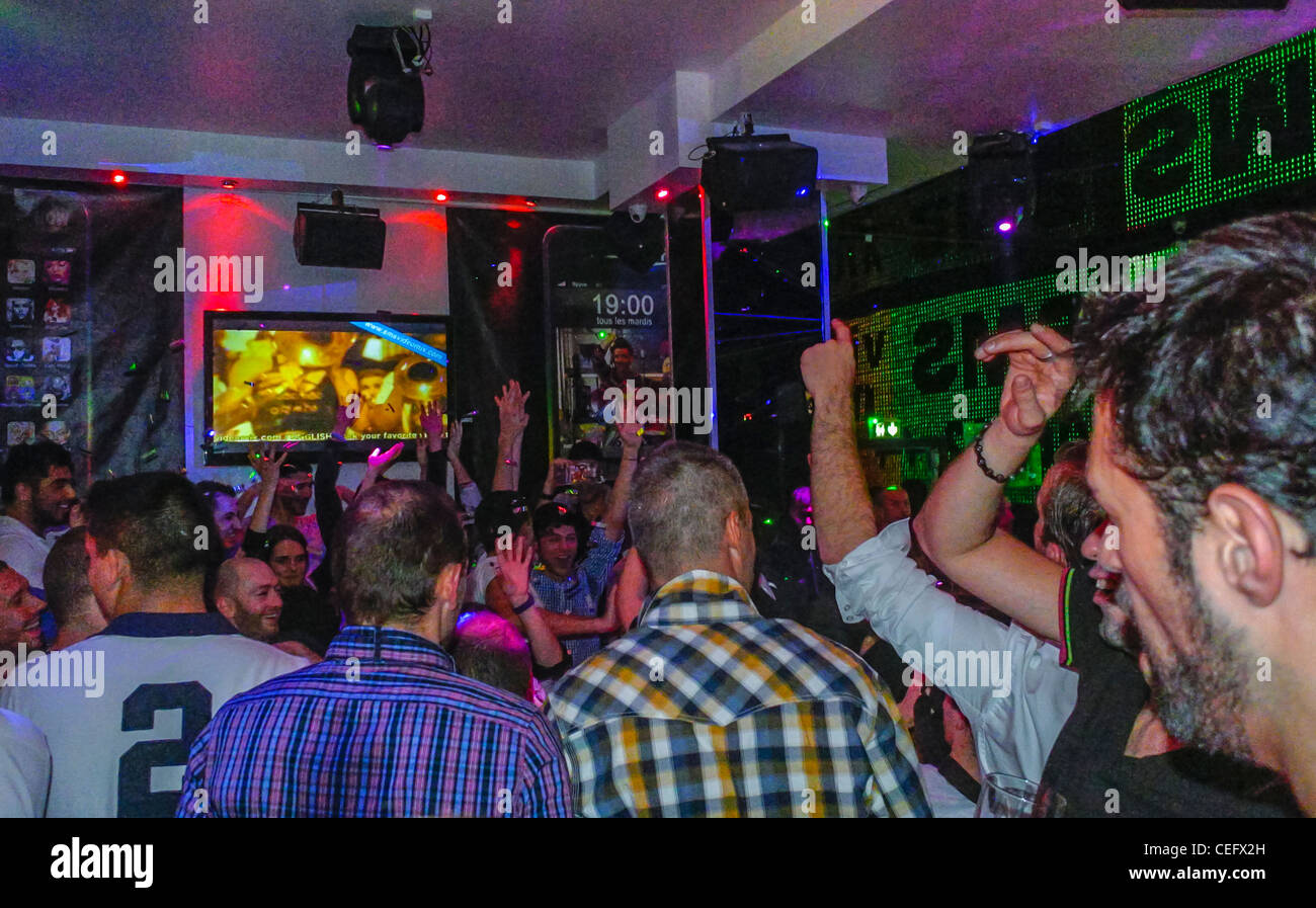 Paris, France, Crowd Men, People Dancing Inside Gay Bar, with Crowded Dance Floor, le marais gay