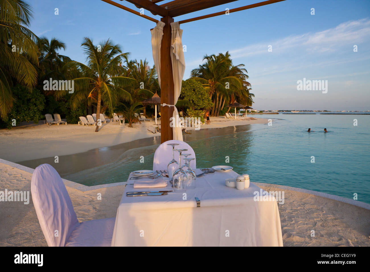 Vacances au Maldives, North Male Atoll, Maldives, océan Indien Banque D'Images