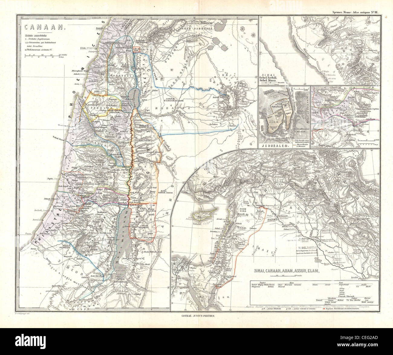 Carte d'Israël 1865 Spruner, Canaan, ou de la Palestine dans l'Antiquité Banque D'Images