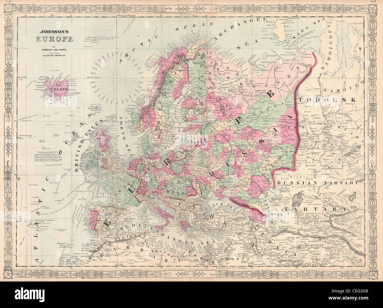 1864 Johnson Carte de l'Europe Banque D'Images