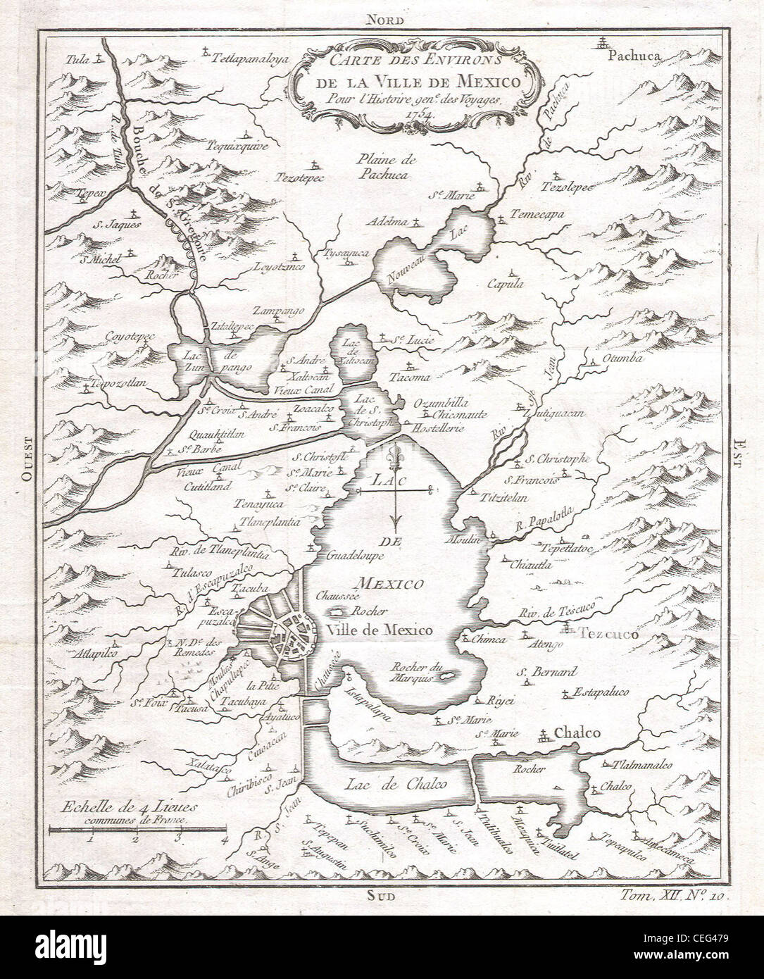 1754 Bellin Carte de la ville de Mexico et ses environs Banque D'Images