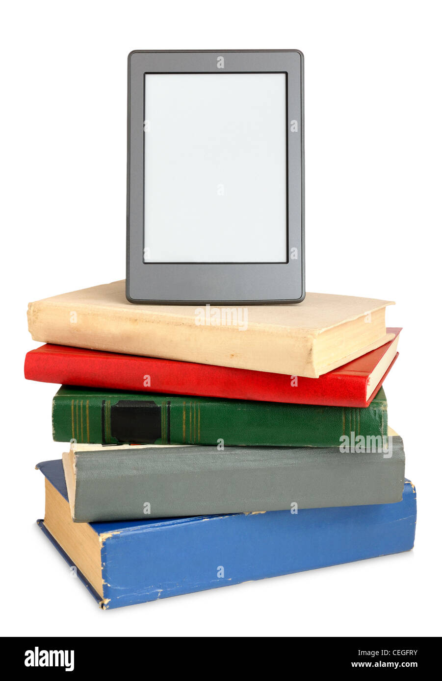 Ebook sur la pile de vieux livres isolé sur fond blanc Banque D'Images