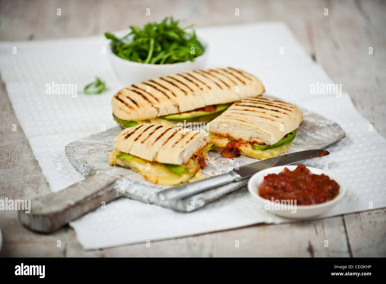 Panini Fromage & Avocado Banque D'Images