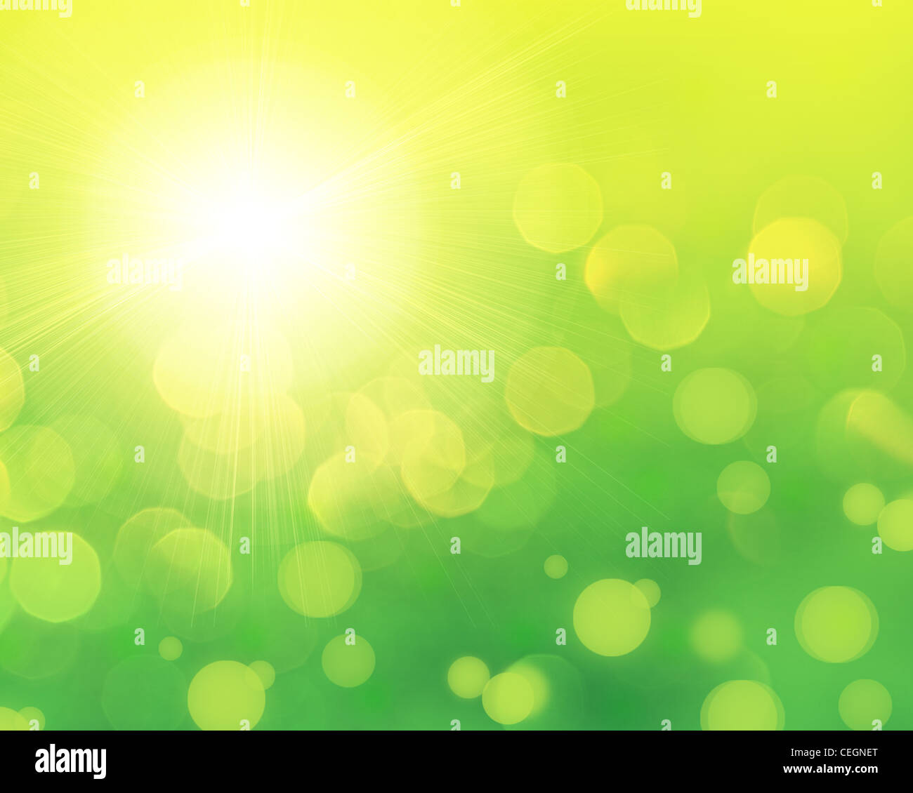 Résumé fond vert printemps avec effet de flou et la lumière du soleil Banque D'Images