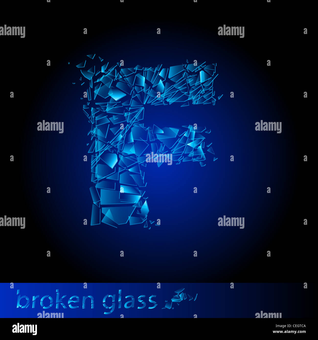 Une lettre de verre cassé - F. Illustration sur fond noir Banque D'Images