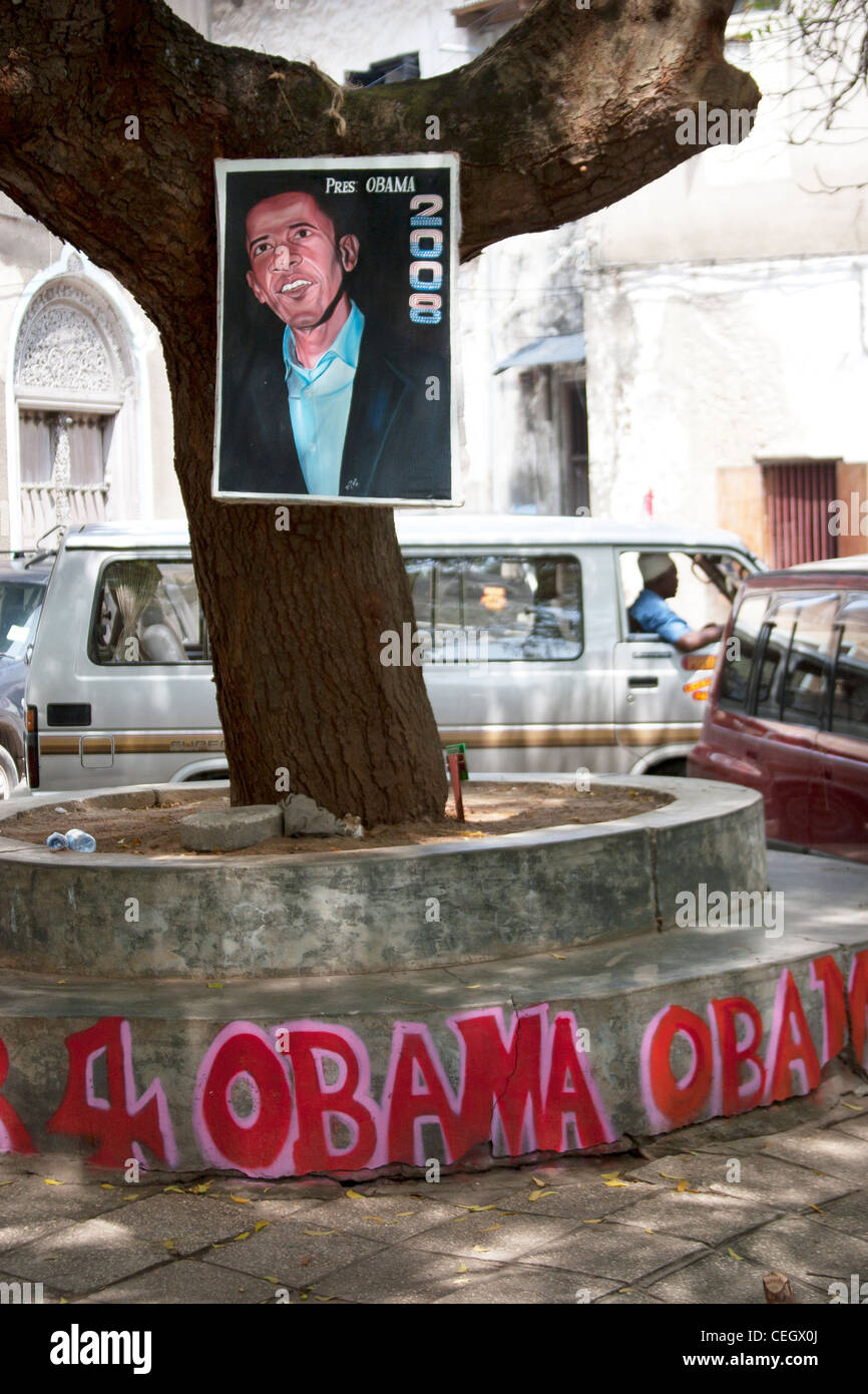 L 'arbre' Obama lors de la présidentielle de 2008 aux Etats-Unis. Stone Town, Zanzibar, Afrique. Banque D'Images