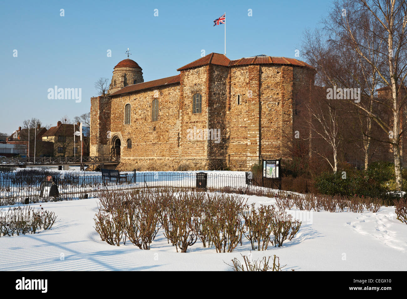 Grande-bretagne Angleterre Essex Musée du Château de Colchester Castle Park Winter Snow Banque D'Images