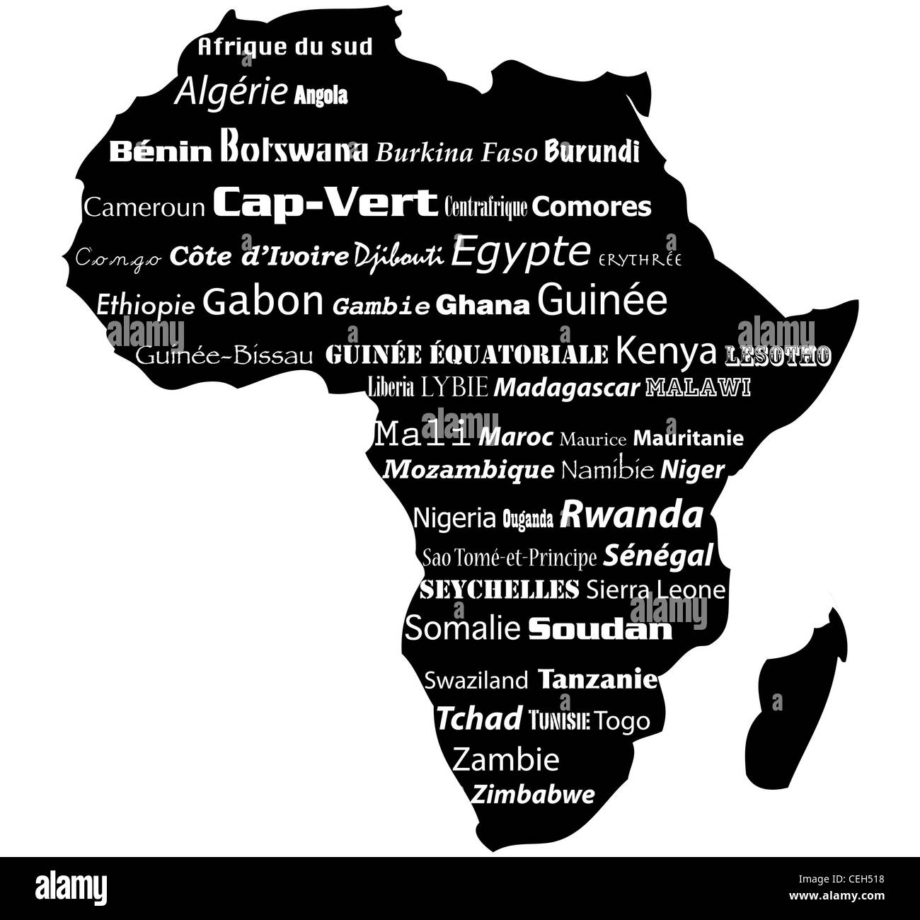 Illustration de l'Afrique carte Typograhpy Banque D'Images