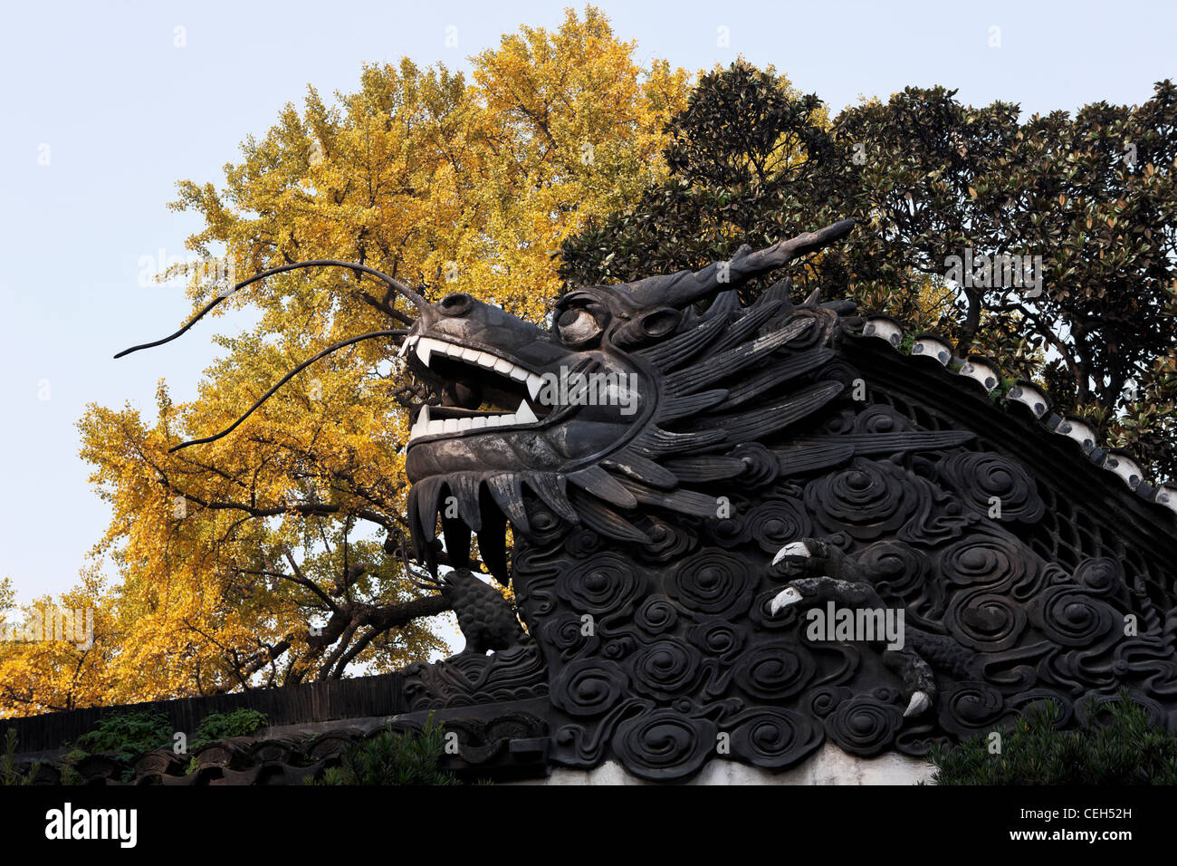 Chine Shanghai yu garden sculpture statue Sculpture en plein air loisirs arbre dragon garnir close-up à l'ancienne journée Banque D'Images