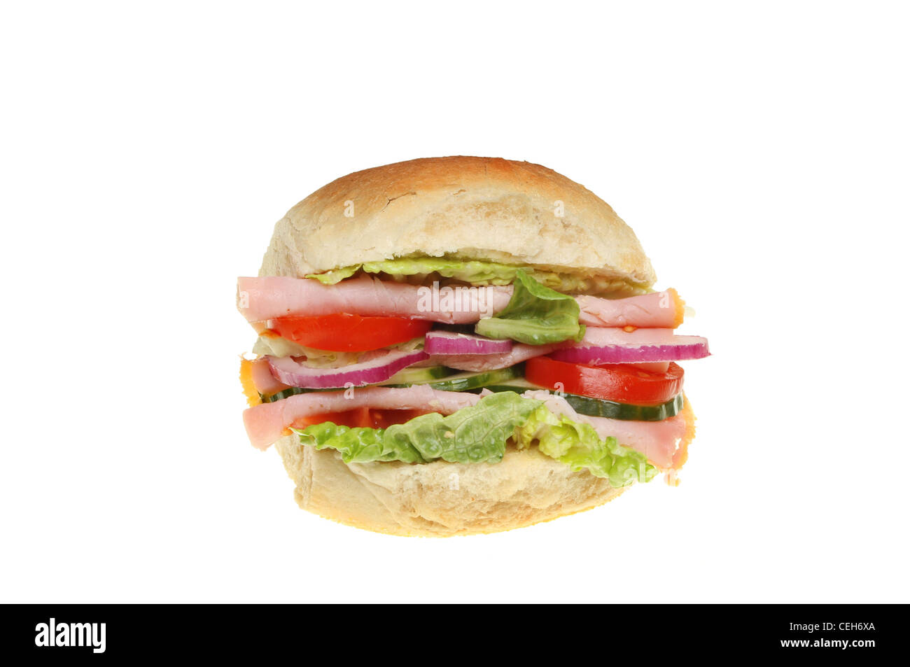 Salade de jambon pain blanc contre isolés Banque D'Images