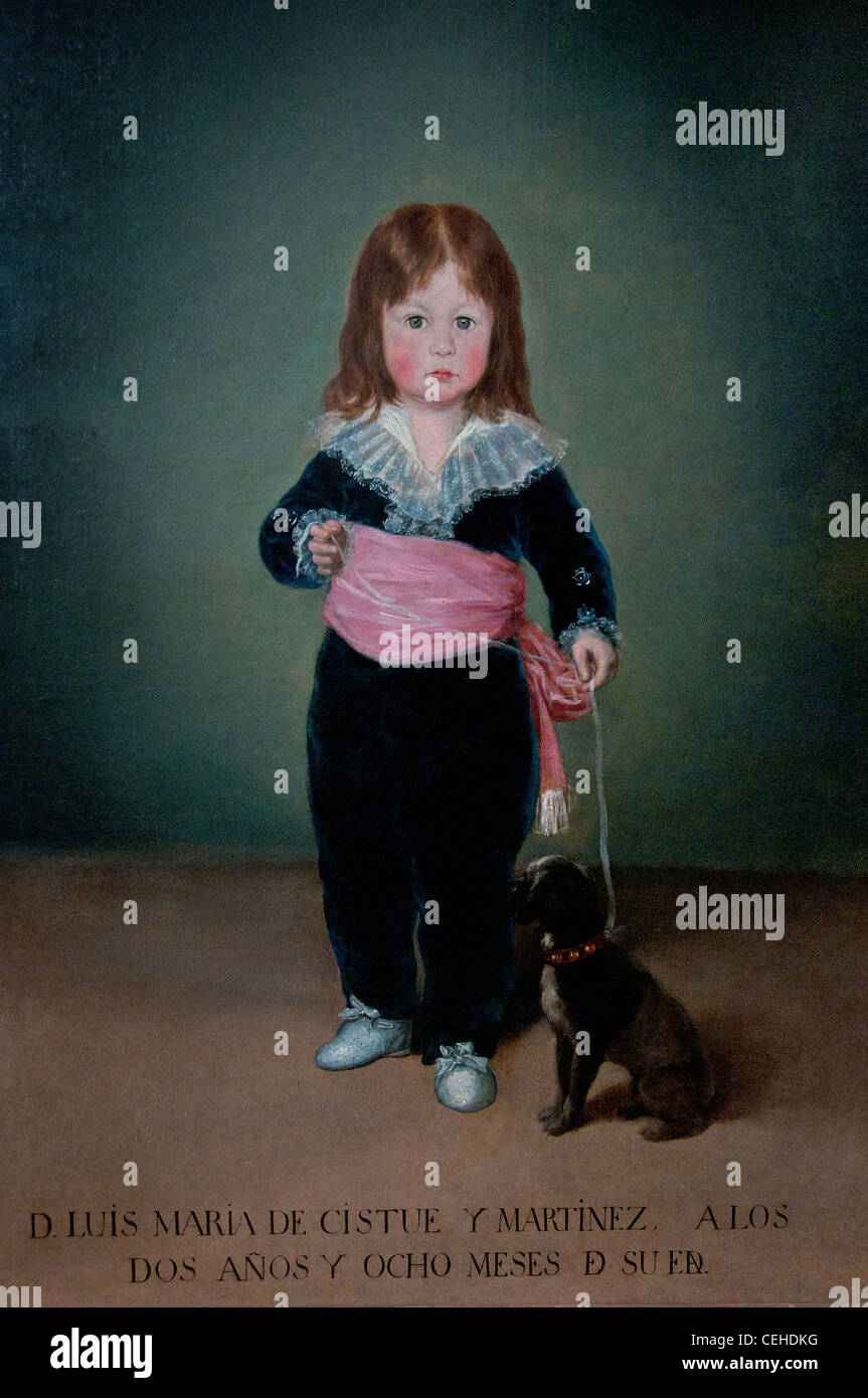 Luis Maria de Cistué y Martinez 1791 Goya y Lucientes Espagne garçon espagnol avec petit chien Banque D'Images