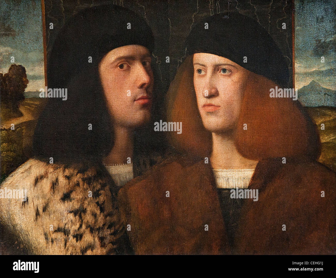 Portrait de deux jeunes Venise Venetien XVI siècle Italie Giovanni et Gentile  Bellini Giovanni Cariani Vittore Belliniano 1456-1529 Photo Stock - Alamy