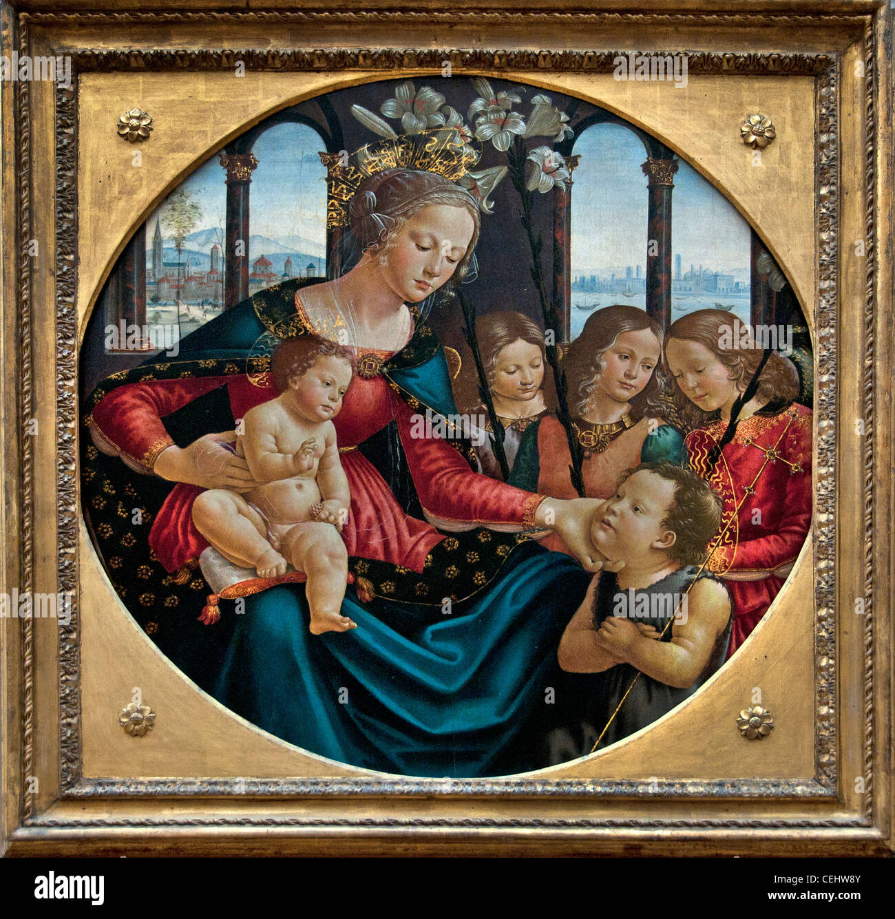 Vierge à l'enfant avec l'enfant Saint Jean Baptiste et trois anges par Domenico Ghirlandaio 1490 Italie Italien Banque D'Images