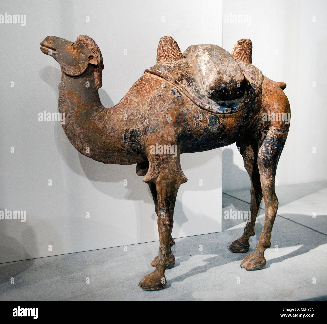 Poterie céramique polychrome de chameau 7 siècle de la dynastie Tang chinoise la Chine du nord Banque D'Images