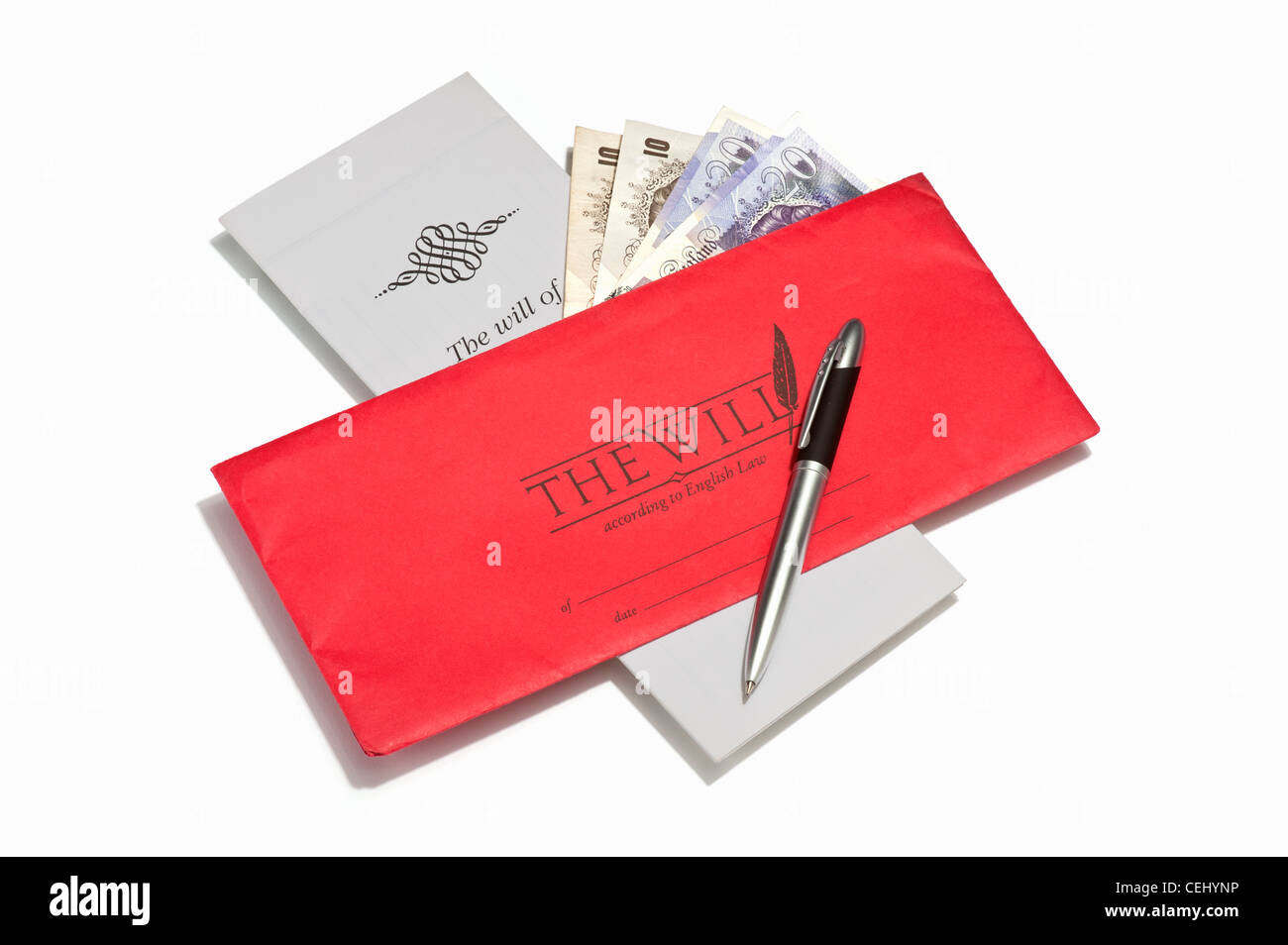 Un document sera, un stylo et en billets en euros Banque D'Images