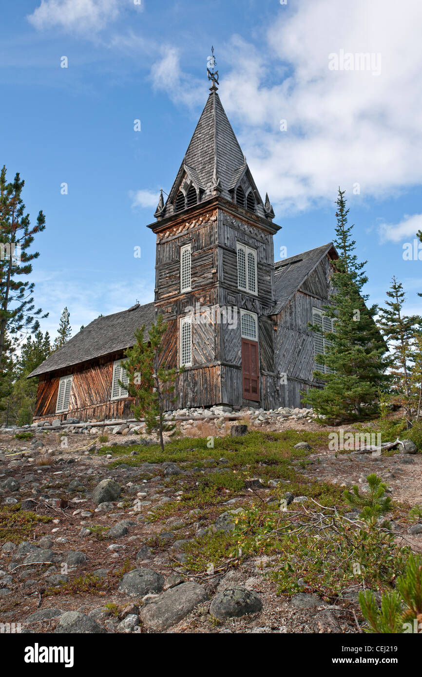 L'église en bois de Saint Andrews. Chilkoot Trail. Lac Bennett. La Colombie-Britannique. Canada Banque D'Images