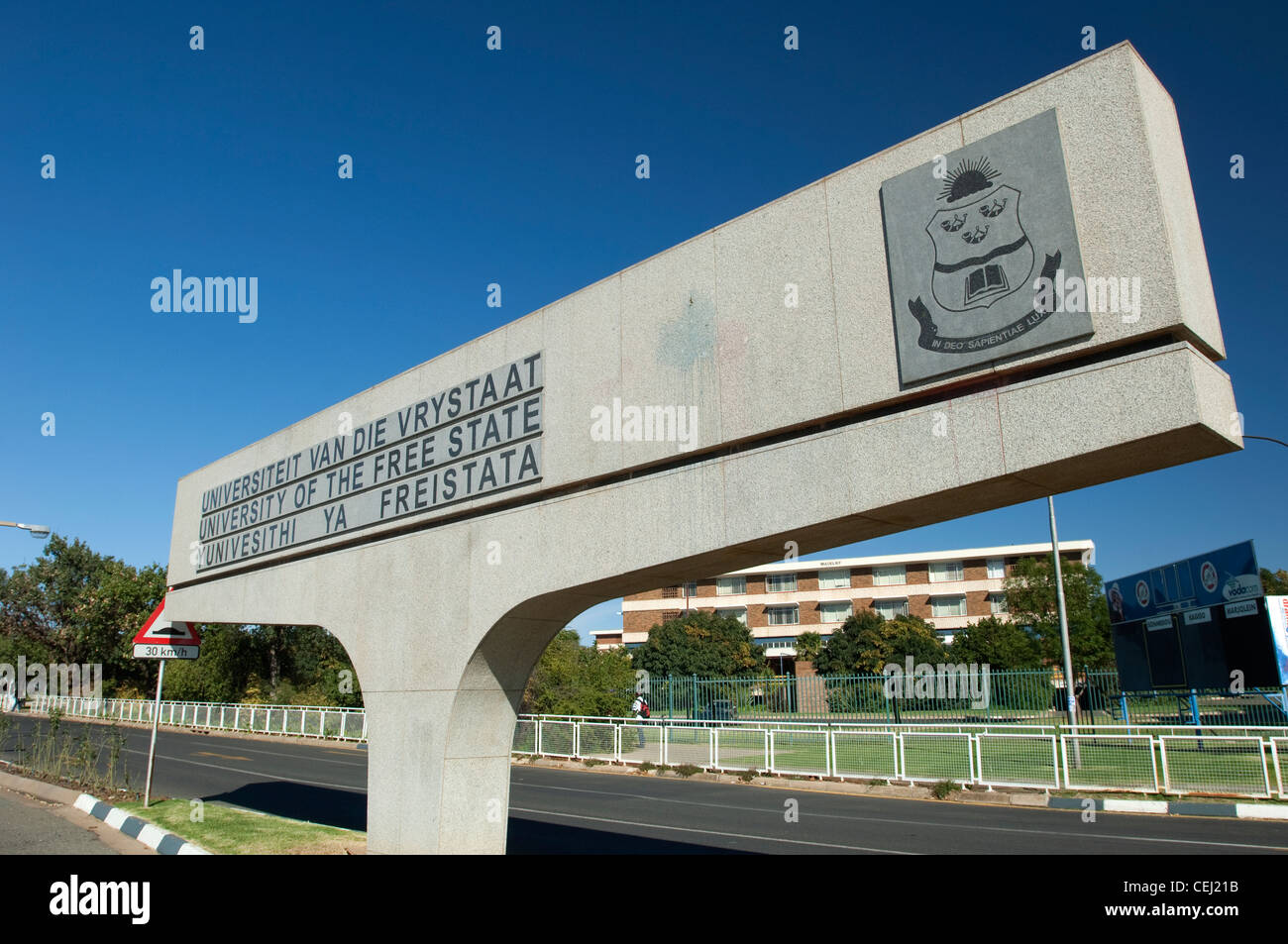 Panneau routier à l'entrée à l'Université de l'Etat libre,Bloemfontein,province État libre Banque D'Images