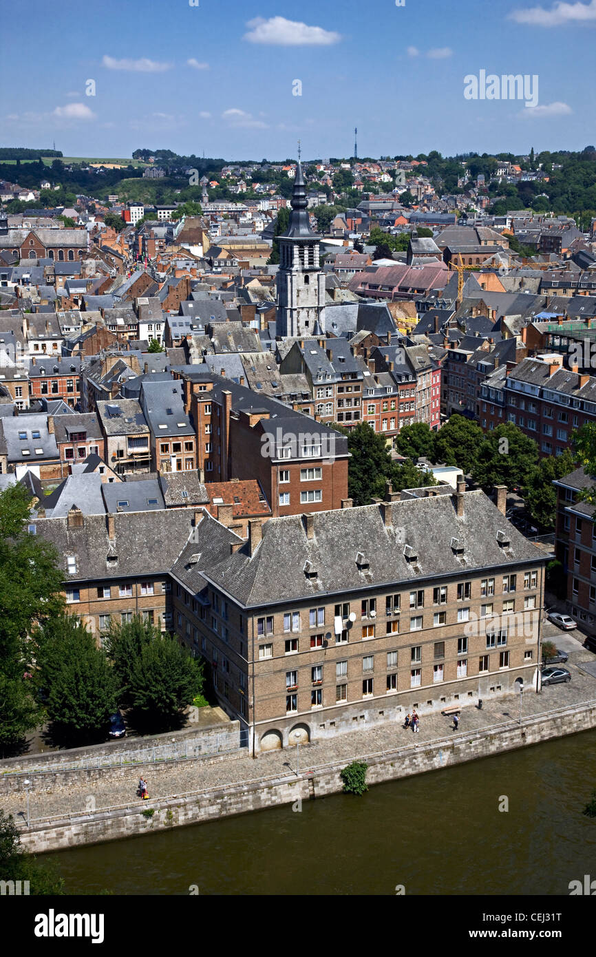 Vue sur le vieux quartier de Namur et la Meuse de la citadelle, Belgique Banque D'Images