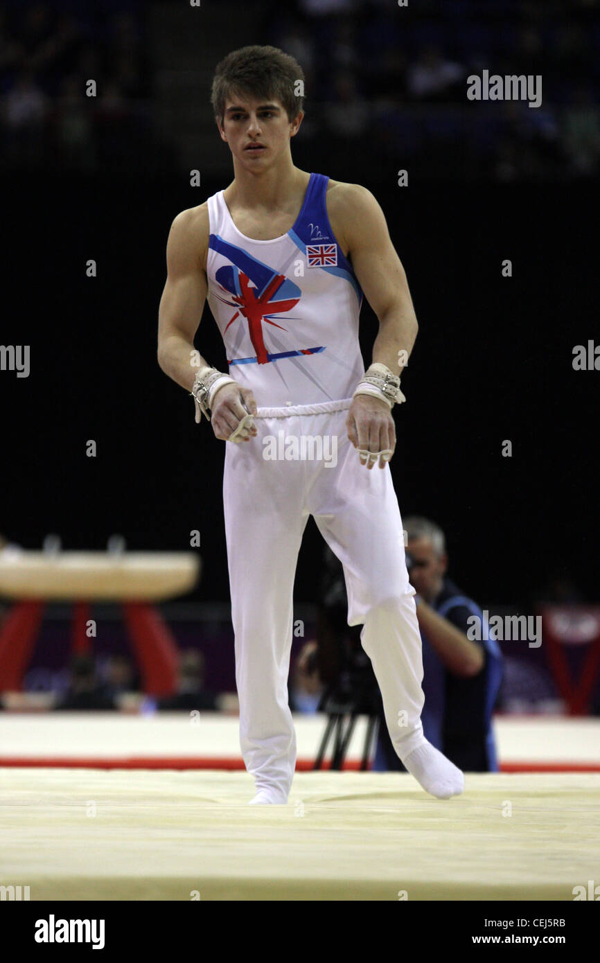 Max Whitlock à la mens de la gymnastique, de l'équipe concurrence pour go au test event 'London série prépare" à l'O2 Banque D'Images