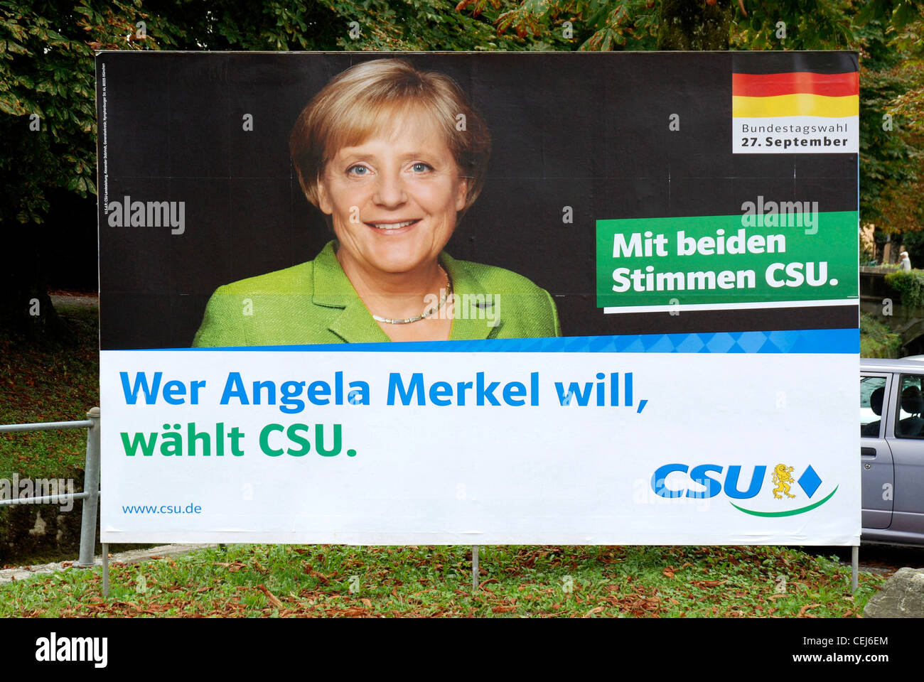 Affiche électorale du parti CSU bavaroise pour Angela Merkel devant le Bundestag, élections de 2009. Banque D'Images