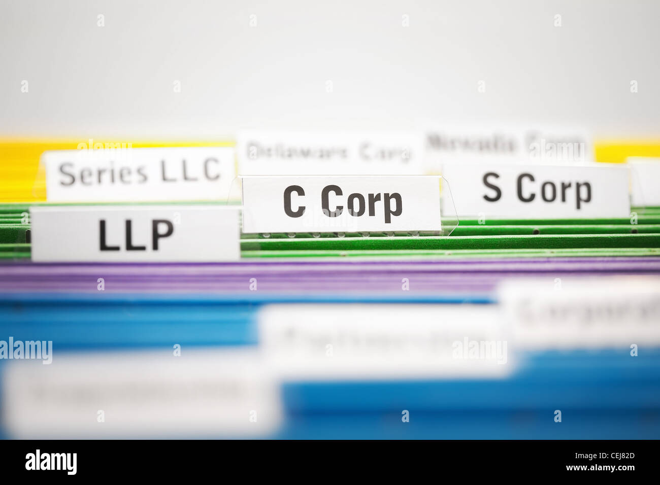 C Corporation, S corp et LLP les entités commerciales dans le dossier Banque D'Images