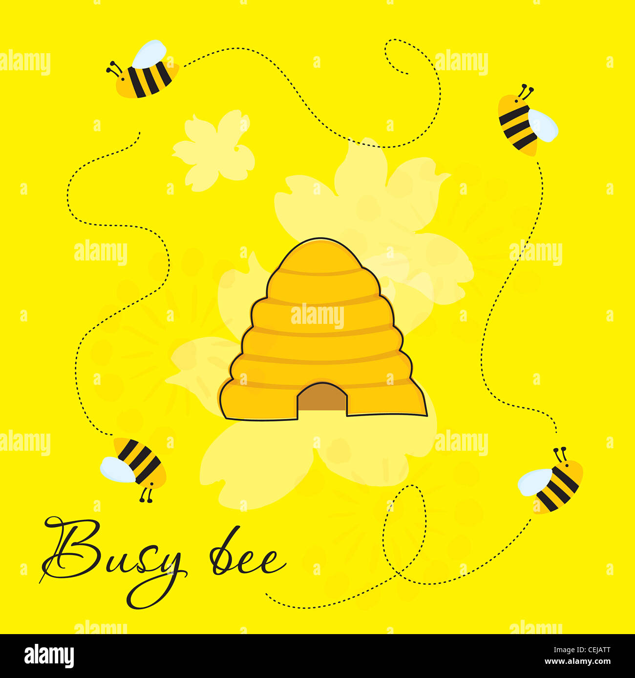 Cute cartoon illustration de les abeilles autour de beehive Banque D'Images