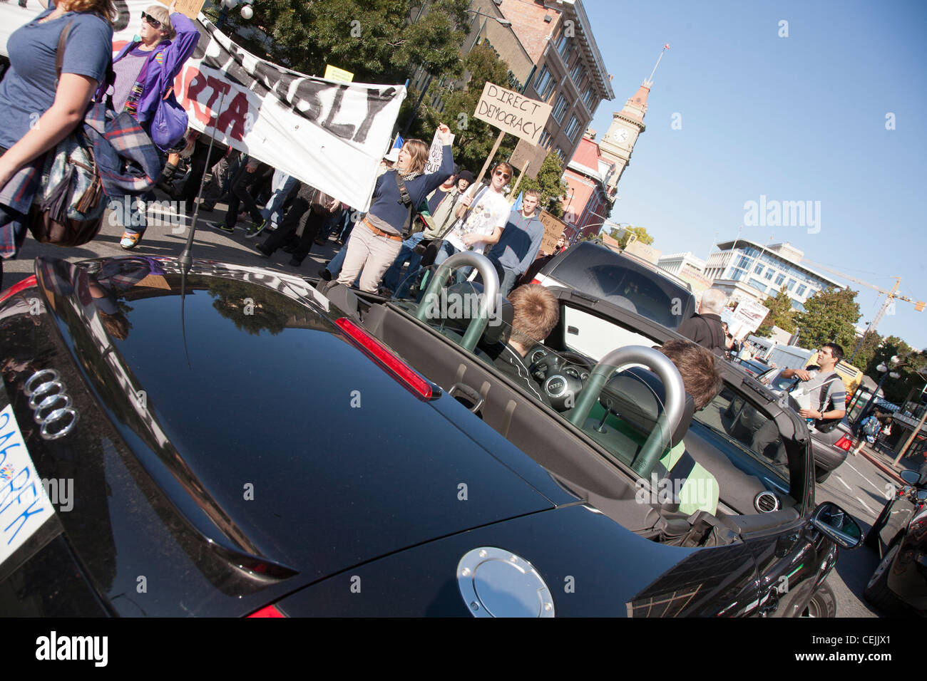 Les manifestants se rassembleront à Victoria (Colombie-Britannique) en tant que partie de la mouvement occupons Wall Street qui a commencé au début de septembre 2011 Banque D'Images