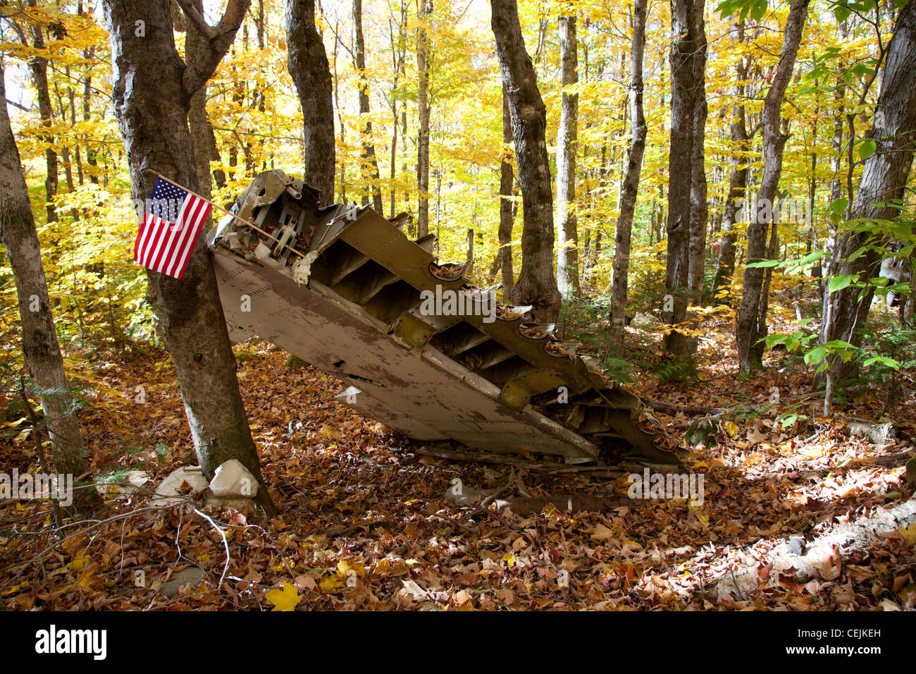 B-52, crash, Elephant Mountain, Greenville, Maine, un site historique, d'un drapeau américain, Banque D'Images