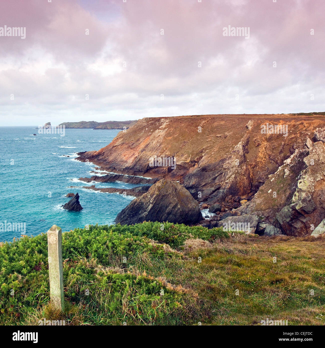 Littoral du Pembrokeshire, à l'ouest de l'île de Skomer Marloes à distance dans le Parc National de Pembrokeshire Coast Banque D'Images