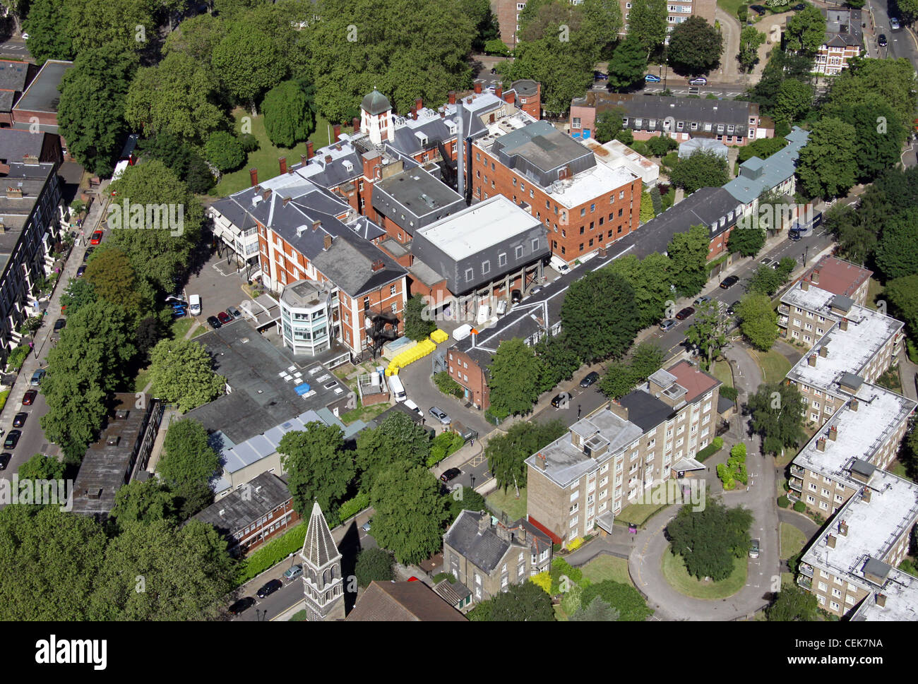 Image aérienne de l'hôpital thoracique de Londres, à présent fermé, Bethnal Green, London E2 Banque D'Images