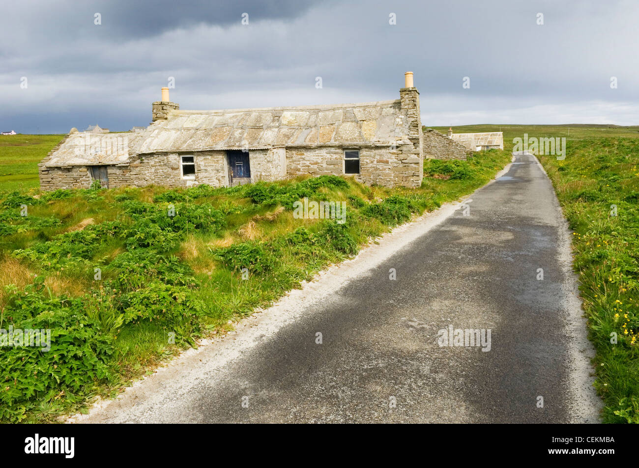 Vieux croft house sur l'île de Papa Westray, Orkney Islands, en Écosse. Banque D'Images