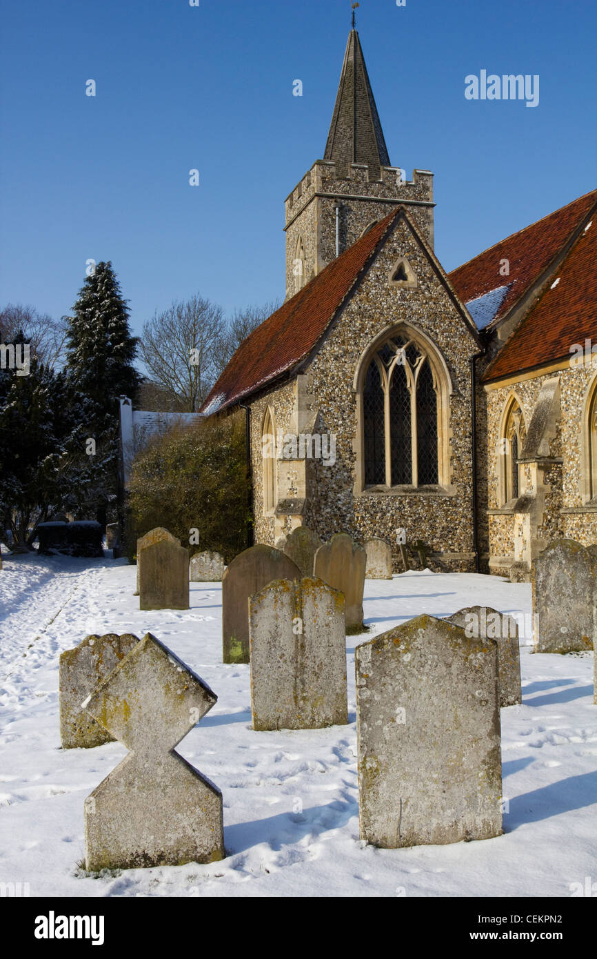 Manuden hiver neige église angleterre essex Banque D'Images