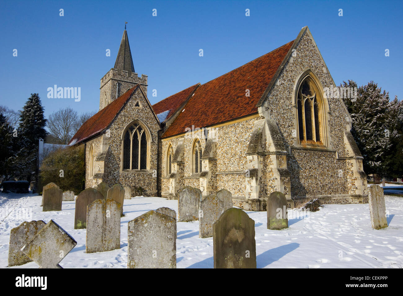 Manuden hiver neige église angleterre essex Banque D'Images
