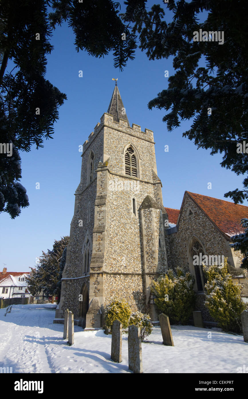Manuden hiver neige église angleterre essex Banque D'Images