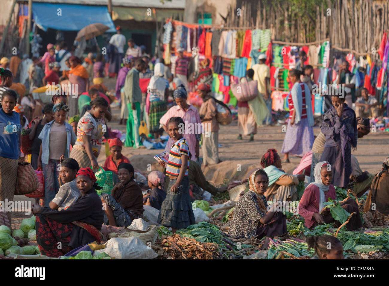 Les femmes vendre et acheter des légumes. Wendogenet marché en plein air. Hill Resort. L'Éthiopie. Banque D'Images