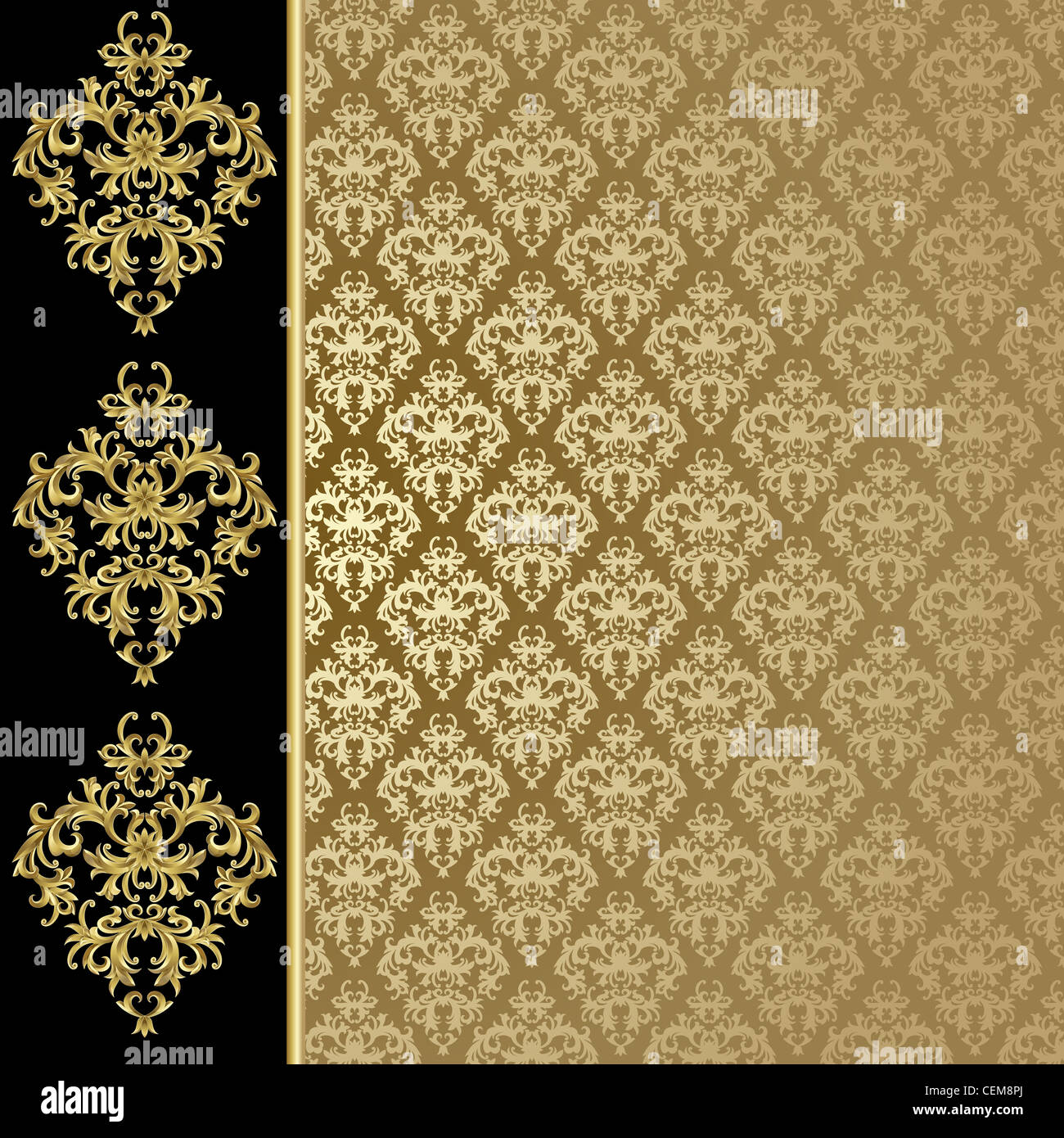 Fond noir et or avec des plantes abstrait Banque D'Images