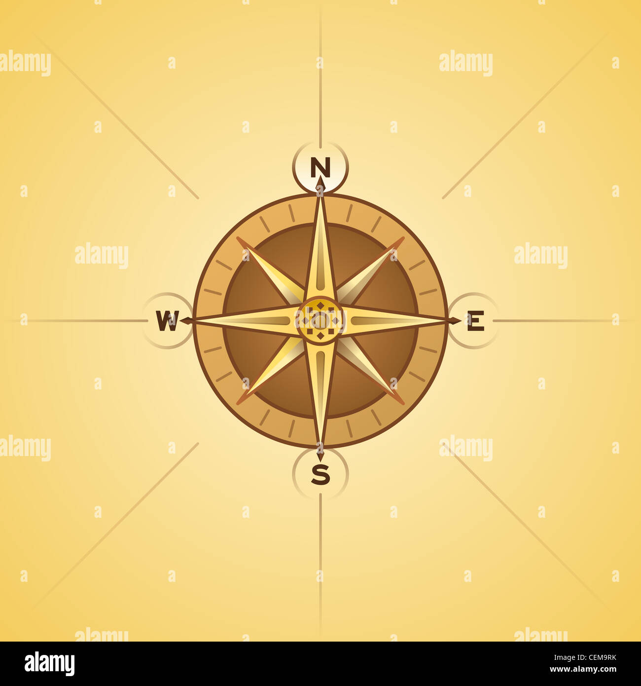 Compass Rose nautique - Illustration de Voyage dans l'équipement nautique et marron couleur or Banque D'Images
