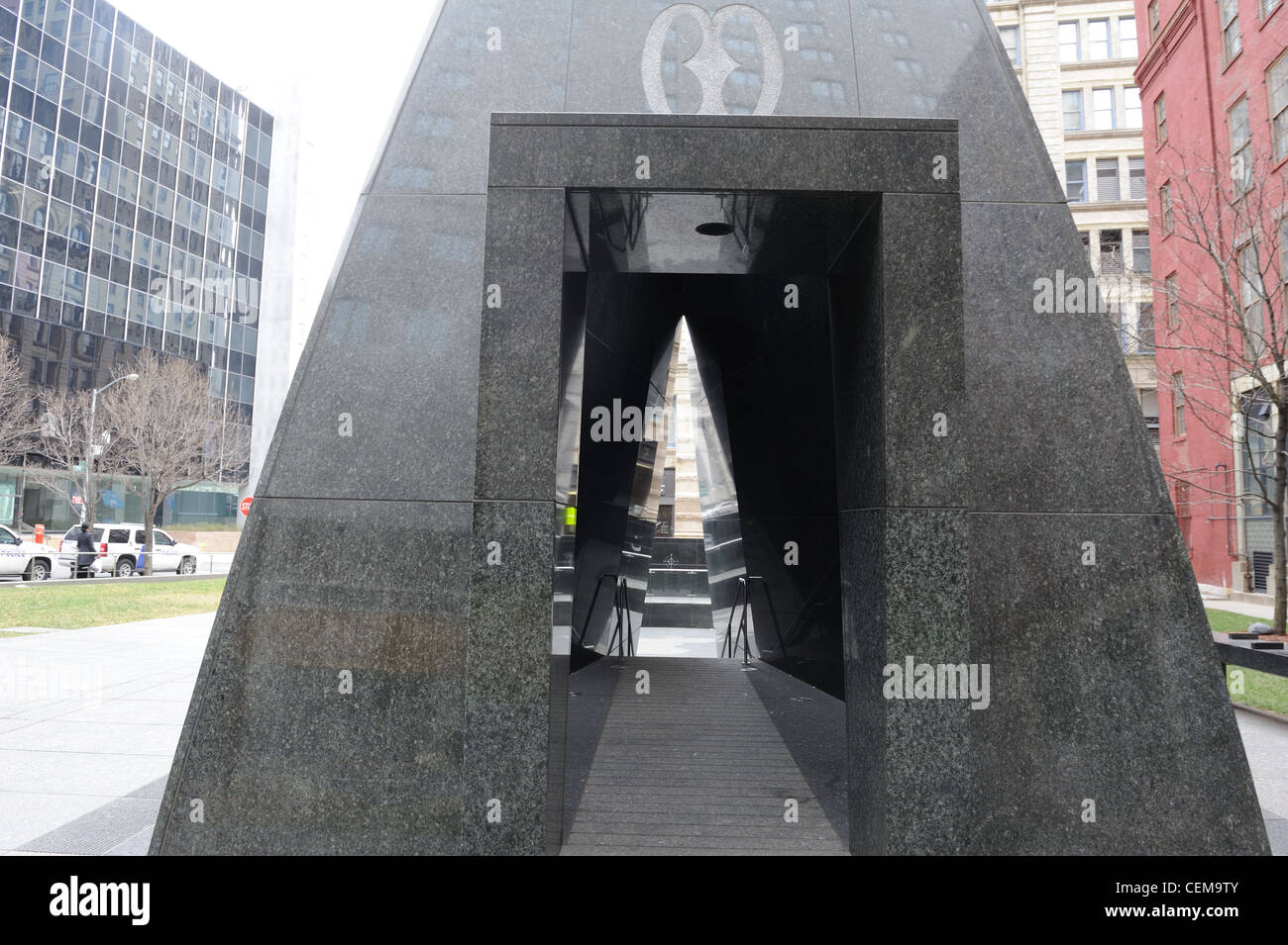 Un mémorial de l'African Burial Ground National Monument à Manhattan ressemble à des navires qui ont des esclaves africains aux États-Unis. Banque D'Images