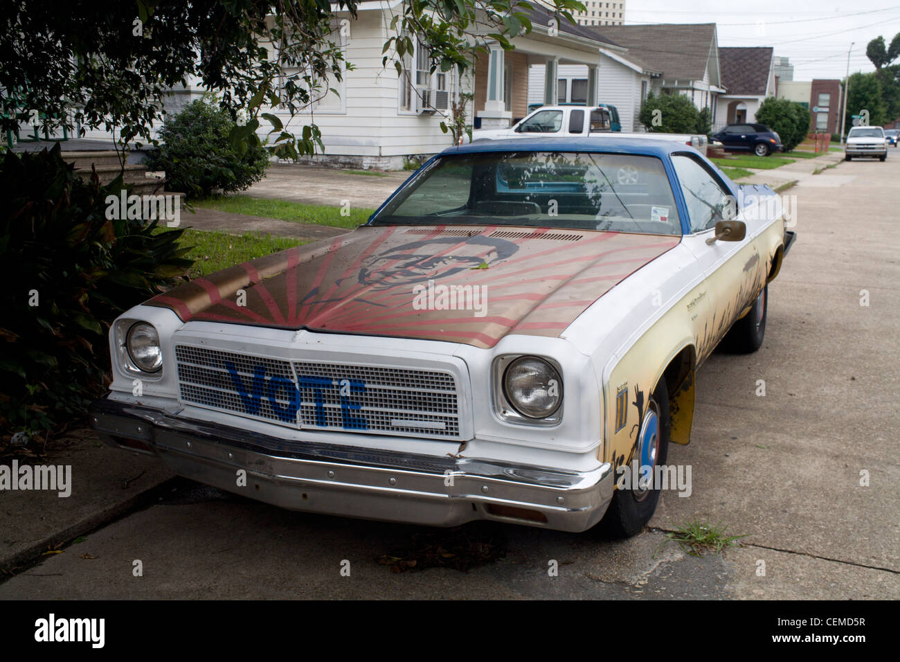 Barack Obama voiture à Lafayette, Louisiane avec "Vote" sur l'avant et 'Yes we can' sur l'arrière. Banque D'Images