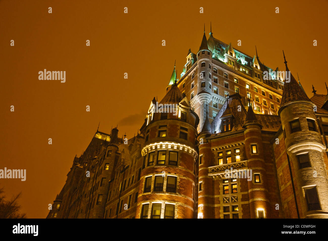 Vue de la nuit de l'hôtel Château Frontenac, Québec, Canada Banque D'Images