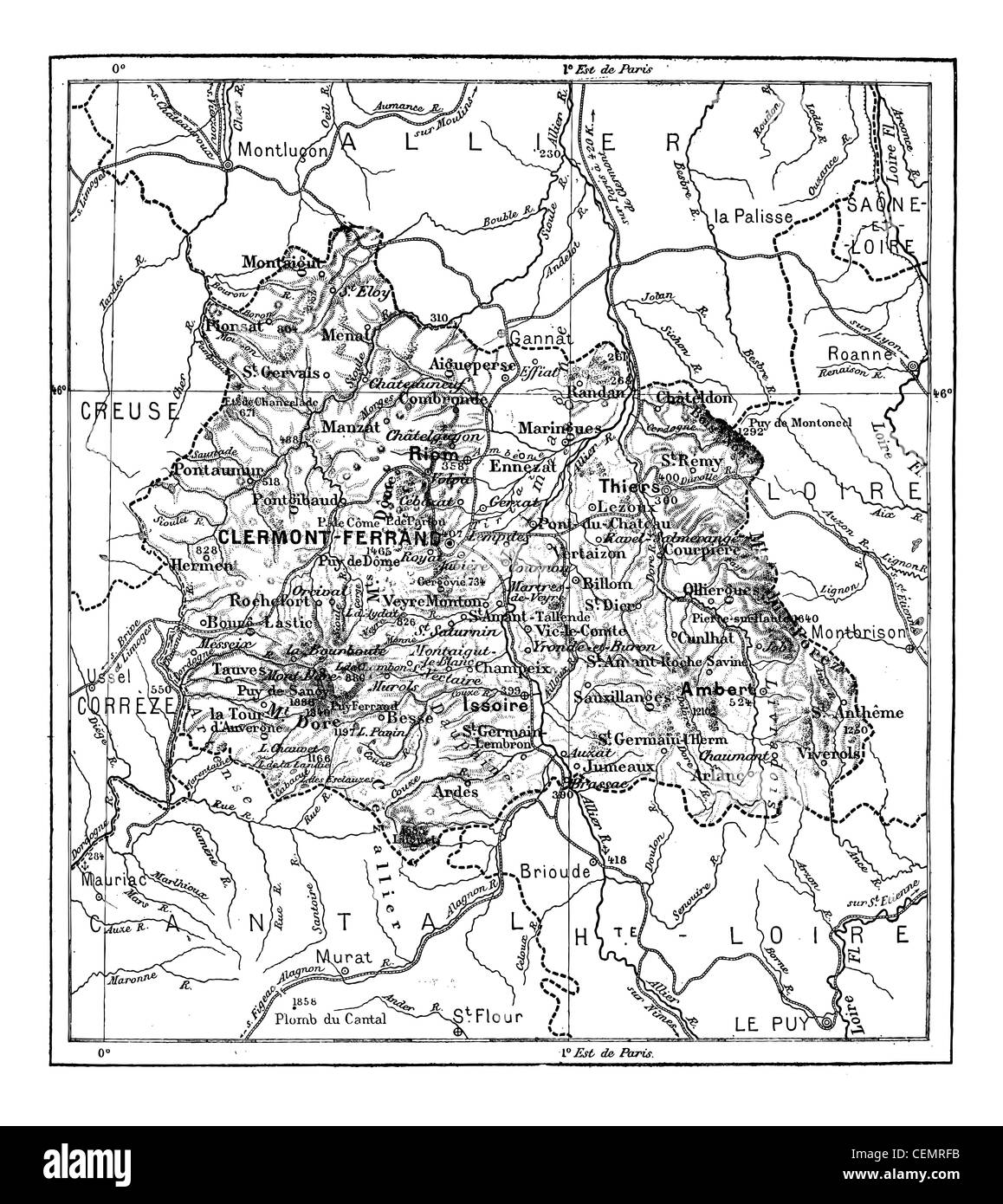 Département de Puy-de-Dôme, France, vintage engraved illustration. Dictionnaire des mots et des choses - Larive et Fleury - 1895. Banque D'Images