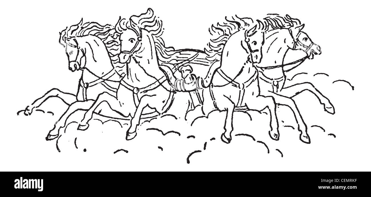 Vieille illustration gravée de Quadriga. Dictionnaire des mots et des choses - Larive et Fleury ? 1895 Banque D'Images